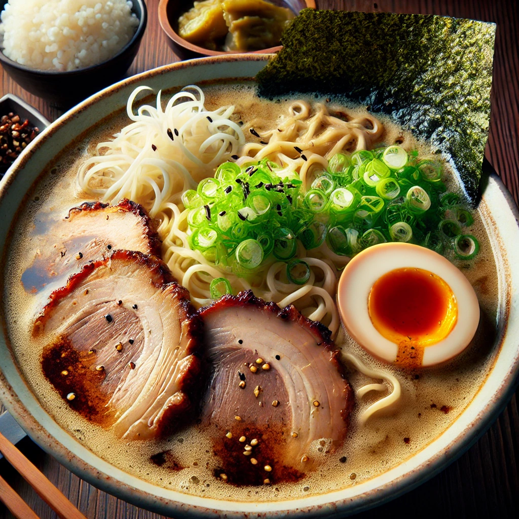 横浜らーめん 山本家。ラーメンに具材が乗った、家系ラーメン