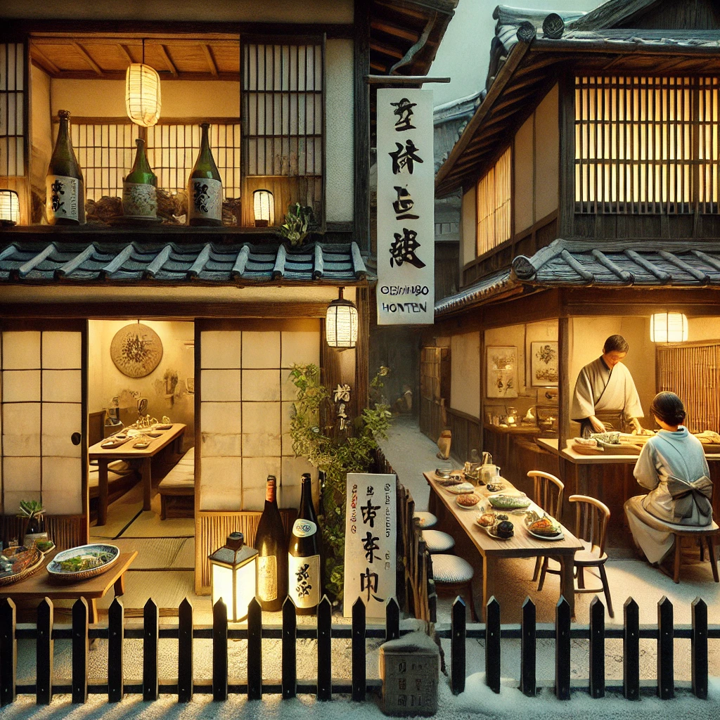 神楽坂 おいしんぼ。古風のあるお店で食事をとっている